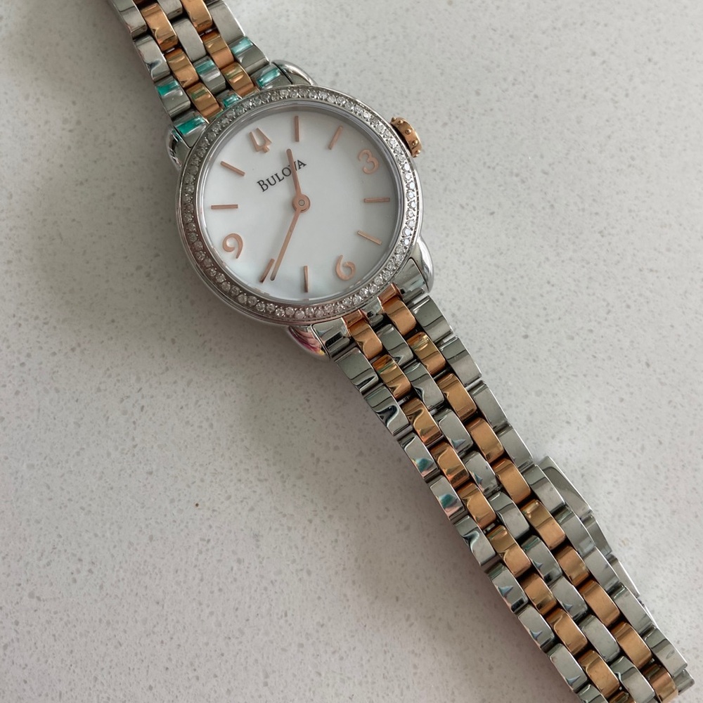 Bulova Women's Quartz Watch- Silver and Rose Gold